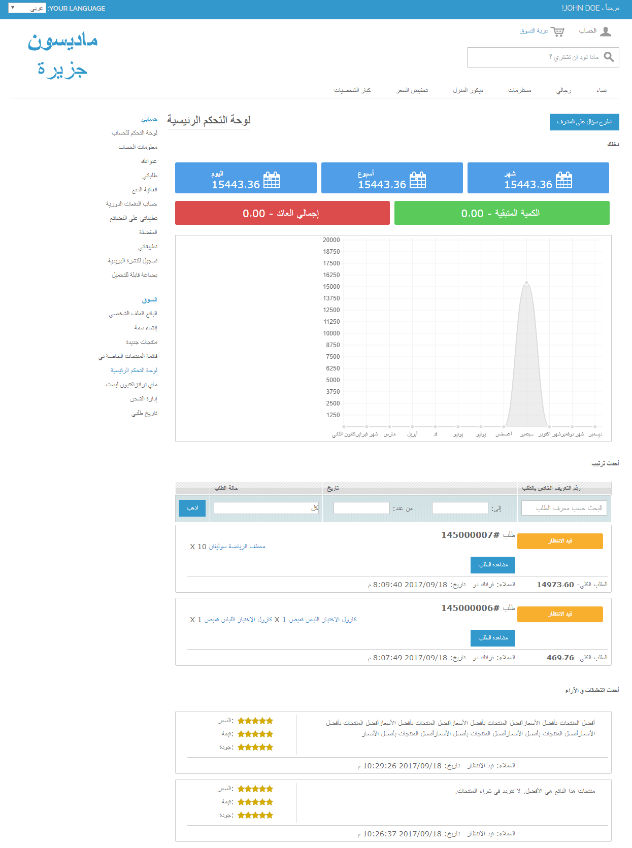 Magento Marketplace Arabic RTL - Seller Dashboard Page