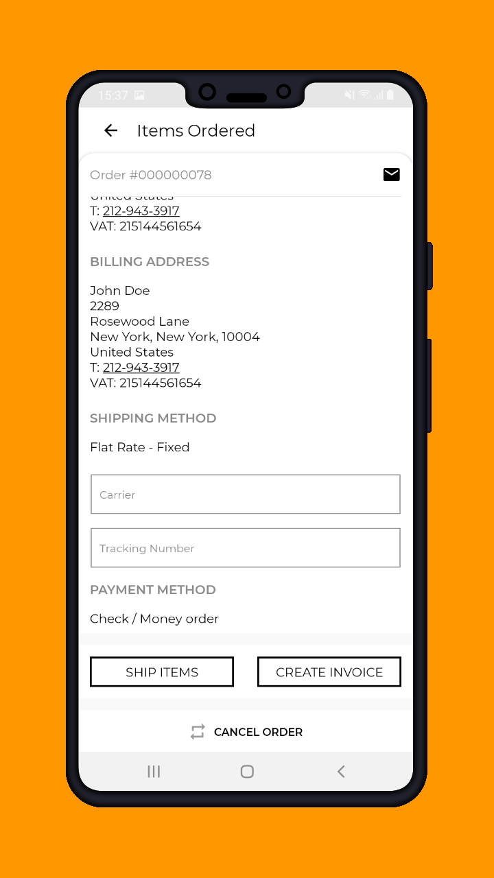Magento 2 B2B Vendor Mobile App order complete