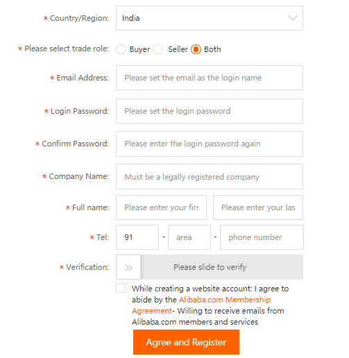 Alibaba Registration Page
